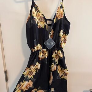 Zaful Black dress with Yellow Floral Print